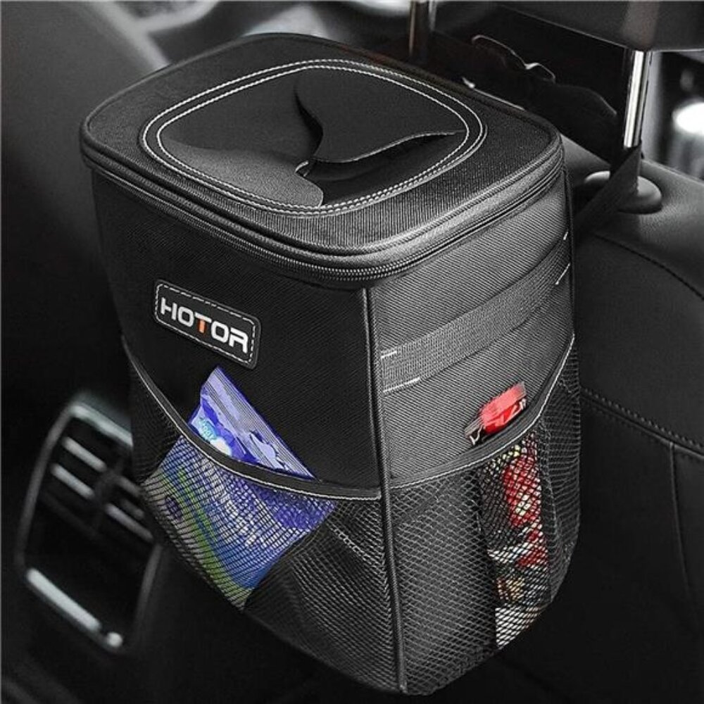 Car Trash Can with Lid and Storage Pockets - 100% Leak-Proof Organizer